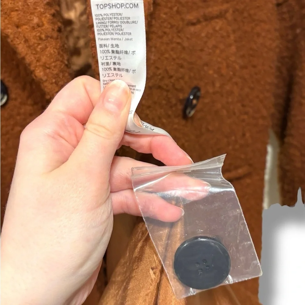 TOPSHOP Teddy Boucle Brown Double Breasted Collared Overcoat Size 8